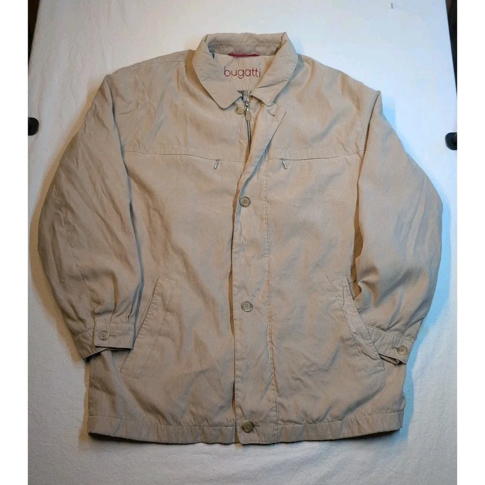 Vintage Bugatti‎ Size 40R Beige Car Coat Jacket Softshell Fabric Outer Shell